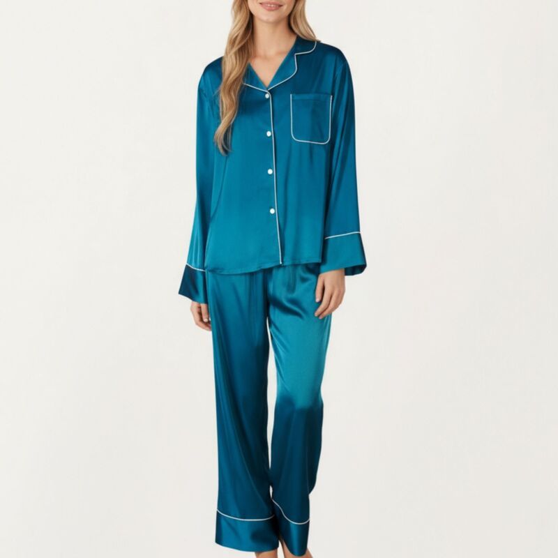 アンナカシ レディース アンダーウェア ナイトウェア パンツ サテン ダウン AnnaKaci Womens 2Piece Satin Pajama Set with ButtonDown Long