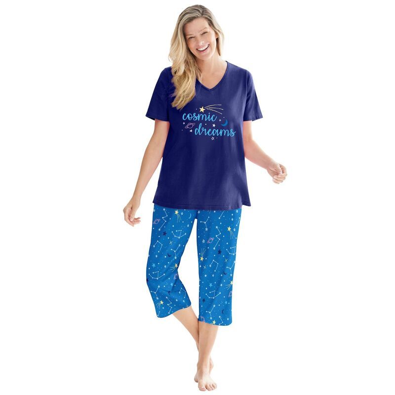 ドリームスアンドコー レディース アンダーウェア ナイトウェア プラスサイズ キャップ Dreams Co Plusize 2Piece Capri PJ Set Pool Blue Cosmic ブ