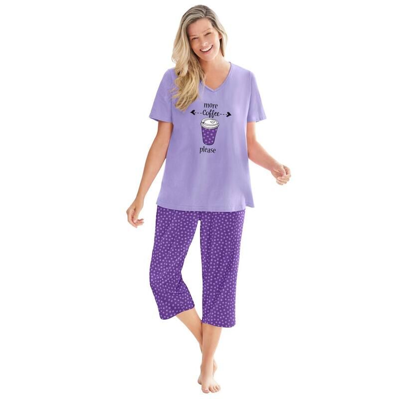 ドリームスアンドコー レディース アンダーウェア ナイトウェア プラスサイズ キャップ Dreams Co Plusize 2Piece Capri PJ Set Plum Burst Dot プラム