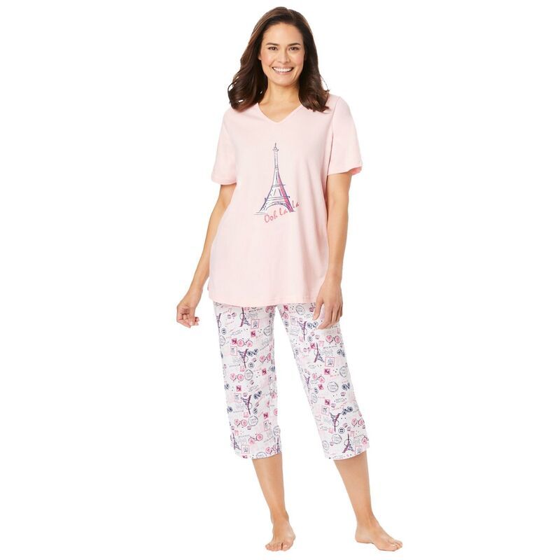ドリームスアンドコー レディース アンダーウェア ナイトウェア プラスサイズ キャップ Dreams Co Plusize 2Piece Capri PJ Set Raspberry Sorbet P