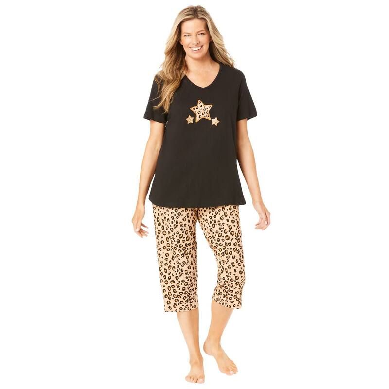 ドリームスアンドコー レディース アンダーウェア ナイトウェア プラスサイズ キャップ Dreams Co Plusize 2Piece Capri PJ Set Classic Leopard アニ