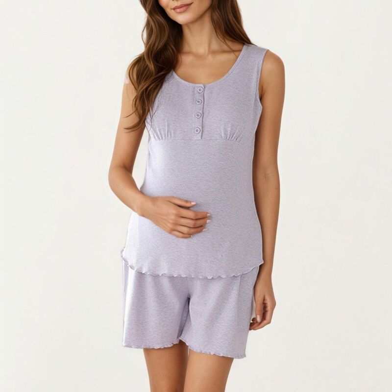 アンナカシ レディース アンダーウェア ナイトウェア リラックスフィット ショートパンツ ノースリーブ マタニティ AnnaKaci Womens Maternity 2Piece Set Sleev