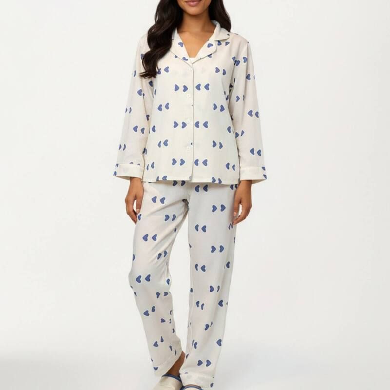 アンナカシ レディース アンダーウェア ナイトウェア プリント パンツ AnnaKaci Womens 2Piece Set Heart Print Button Front Pajama Top a