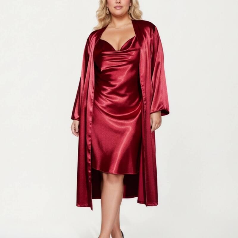 アンナカシ レディース アンダーウェア ナイトウェア サテン AnnaKaci Women satin Slip Dress and Long Robe Set with Elegant Flowin