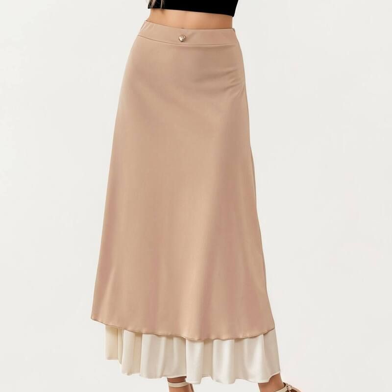 アンナカシ レディース ボトムスカート ミディ サテン AnnaKaci Women s Layered Midi Skirt with Smooth Satin Finish Soft Flowin