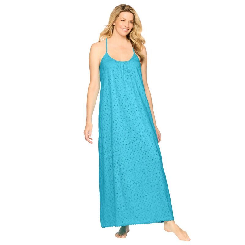 ドリームスアンドコー レディース アンダーウェア ナイトウェア プラスサイズ ニット Dreams Co Plusize Breezy Eyelet Knit Long Nightgown Carib