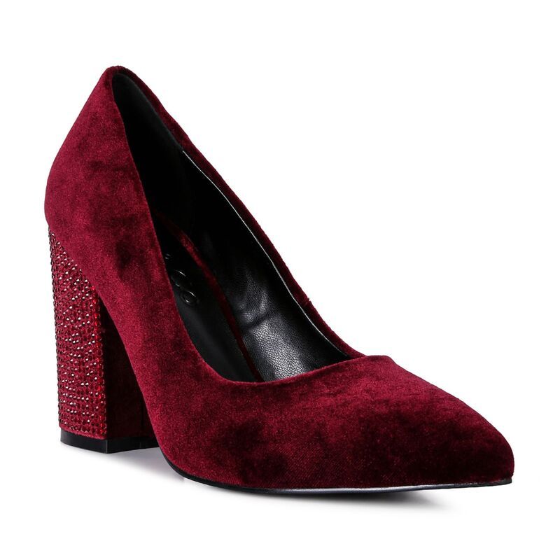 ラグアンドコー レディース シューズ パンプス ベルベット ヒール Rag Co Cyber Girl Velvet Womens Block Heel Pumps Burgundy バーガンディ