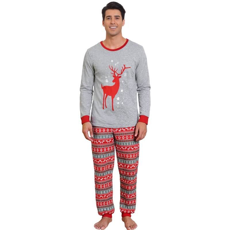 インスパイア シック レディース アンダーウェア ナイトウェア プリント パンツ Tシャツ INSPIRE CHIC Mens Christmas Deer Print Long Sleeve Tee