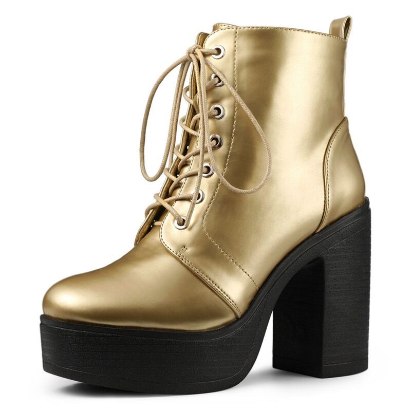 アレグラ ケー レディース シューズ ブーツ・レインブーツ プラットフォーム レース ヒール ALLEGRA K Womens Platform Chunky Higheelace Up Combat