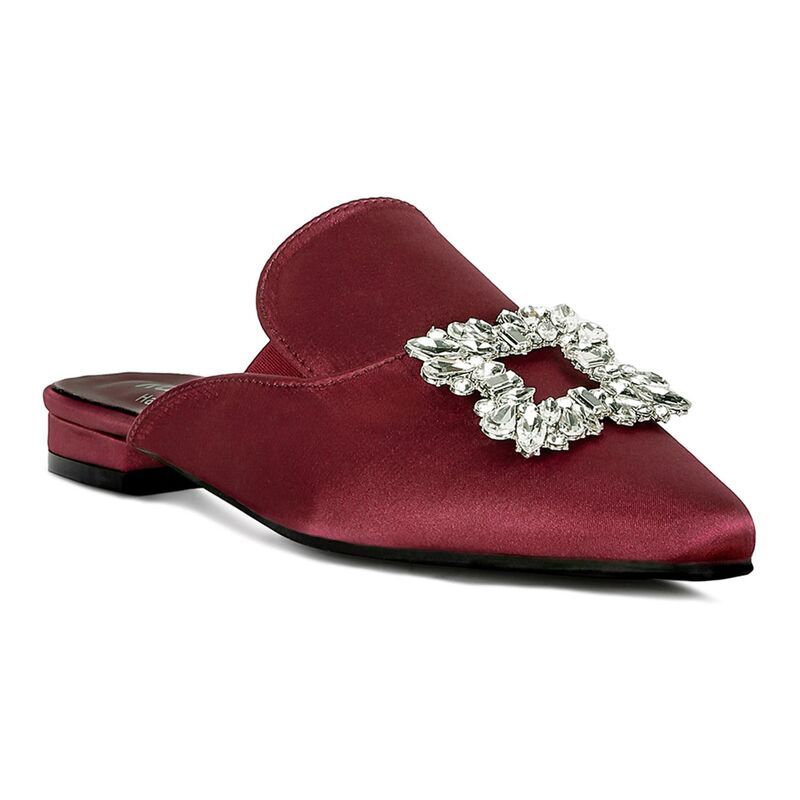 ラグアンドコー レディース シューズ サンダル サテン Womens Rag Co PERRINE Diamante Jewel Womensatin Mules Burgundy バーガンディ