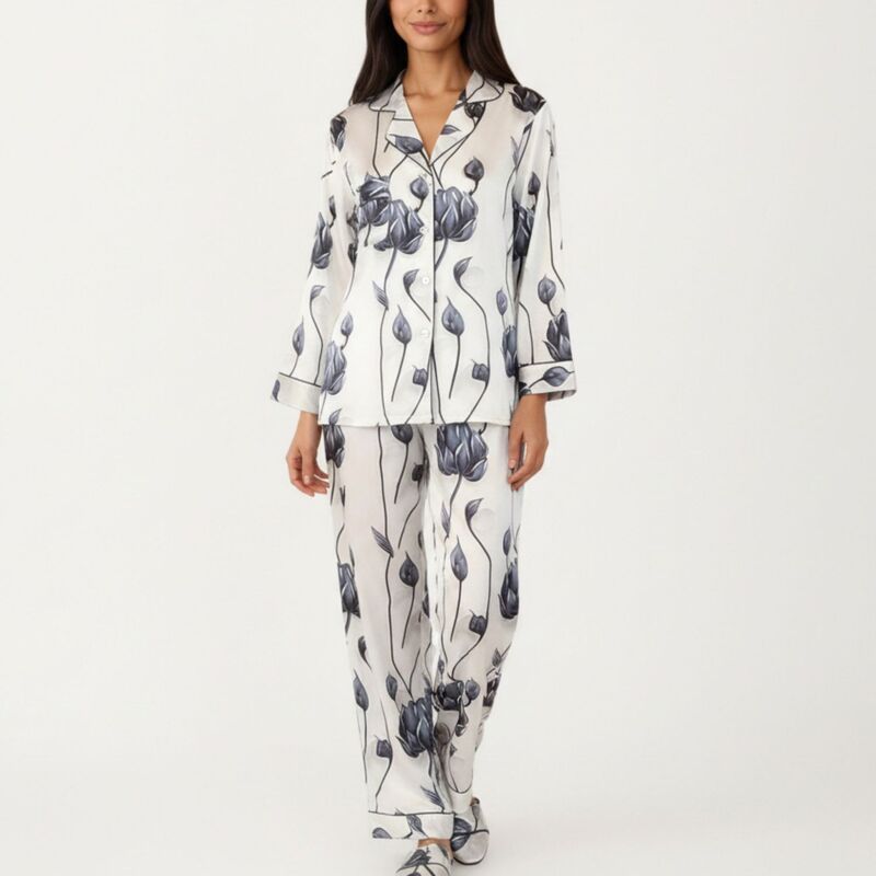 アンナカシ レディース アンダーウェア ナイトウェア フラワー柄 パンツ サテン フラワー AnnaKaci Womens 2Piece Set Floral Satin Button Front P
