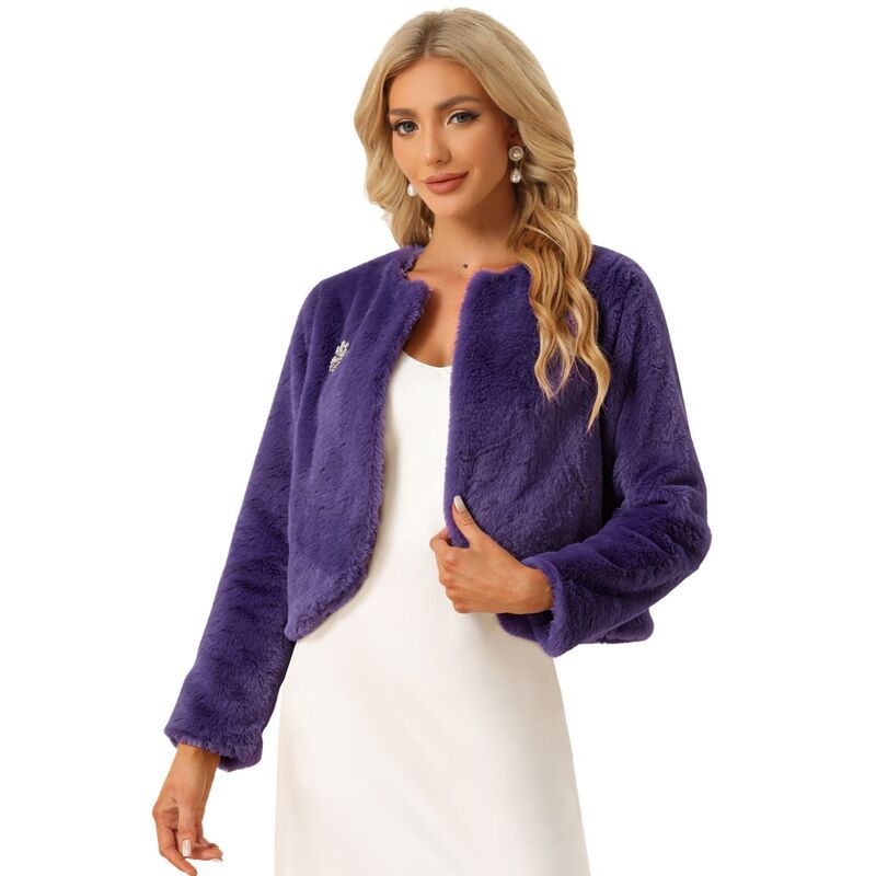 アレグラ ケー レディース アウター ジャケット・ブルゾン ALLEGRA K Winter Bolero for Womens Open Front Faux Fur Bolero Shrug Pu