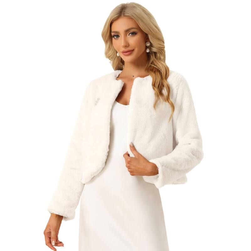 アレグラ ケー レディース アウター ジャケット・ブルゾン ALLEGRA K Winter Bolero for Womens Open Front Faux Fur Bolero Shrug Cr
