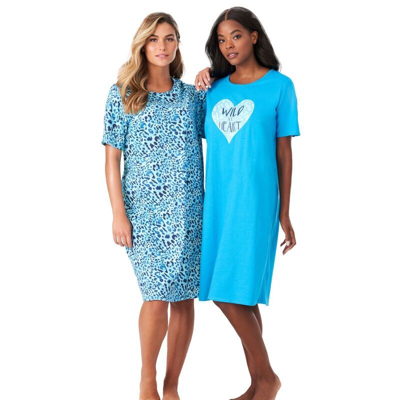 ドリームスアンドコー レディース アンダーウェア ナイトウェア プラスサイズ シャツ 半袖 Dreams Co Plusize 2Pack ShortSleeve Sleepshirt Pool Bl