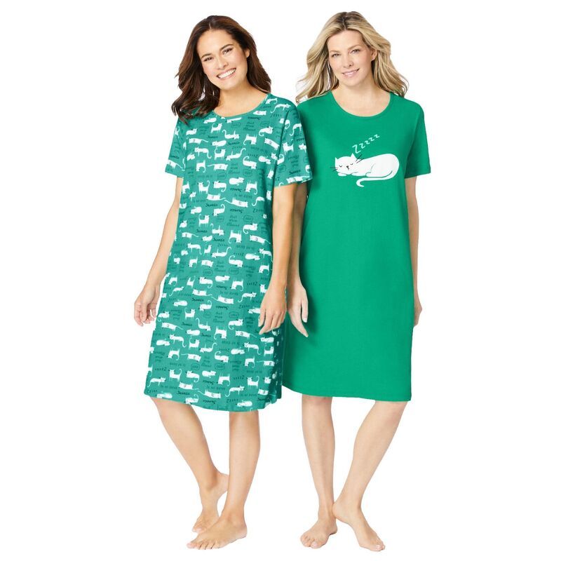ドリームスアンドコー レディース アンダーウェア ナイトウェア プラスサイズ シャツ 半袖 Dreams Co Plusize 2Pack ShortSleeve Sleepshirtropical