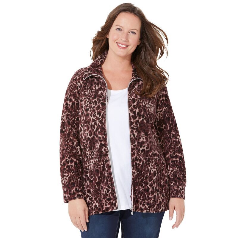キャサリンズ レディース アウター ジャケット・ブルゾン プラスサイズ Catherines Plusize Cozy Velour Jacket Animal Print Neutral アニマル