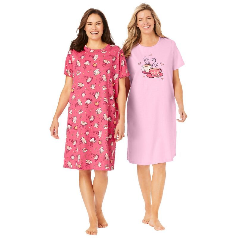 ドリームスアンドコー レディース アンダーウェア ナイトウェア プラスサイズ シャツ 半袖 Dreams Co Plusize 2Pack ShortSleeve Sleepshirt Pink Te