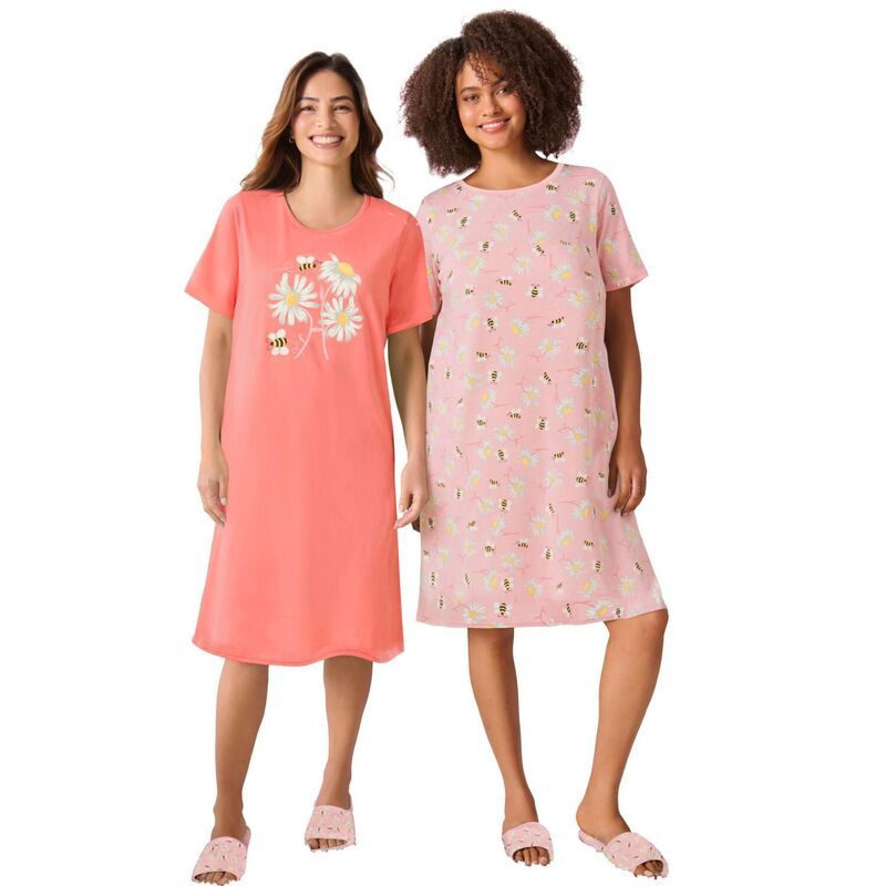 ドリームスアンドコー レディース アンダーウェア ナイトウェア プラスサイズ シャツ 半袖 Dreams Co Plusize 2Pack ShortSleeve Sleepshirt Sweet C