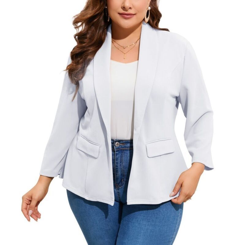 イエスファッション レディース アウター ジャケット・ブルゾン プラスサイズ ブレザー Yesfashion Womens Plusize Open Front Blazer Long Sleeve