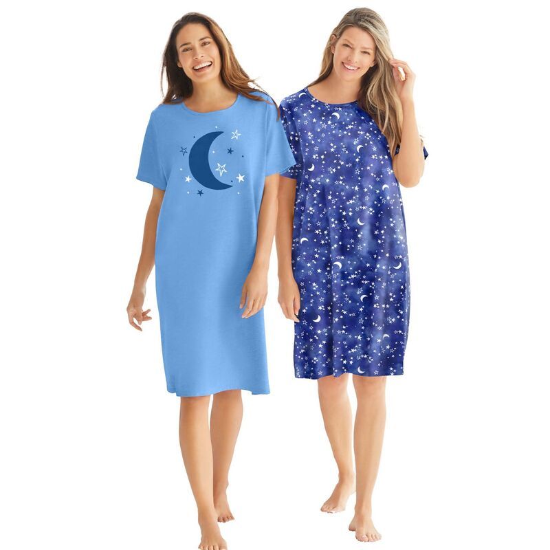 ドリームスアンドコー レディース アンダーウェア ナイトウェア プラスサイズ シャツ 半袖 Dreams Co Plusize 2Pack ShortSleeve Sleepshirt French