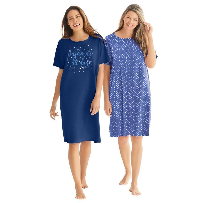 ドリームスアンドコー レディース アンダーウェア ナイトウェア プラスサイズ シャツ 半袖 Dreams Co Plusize 2Pack ShortSleeve Sleepshirt Evening