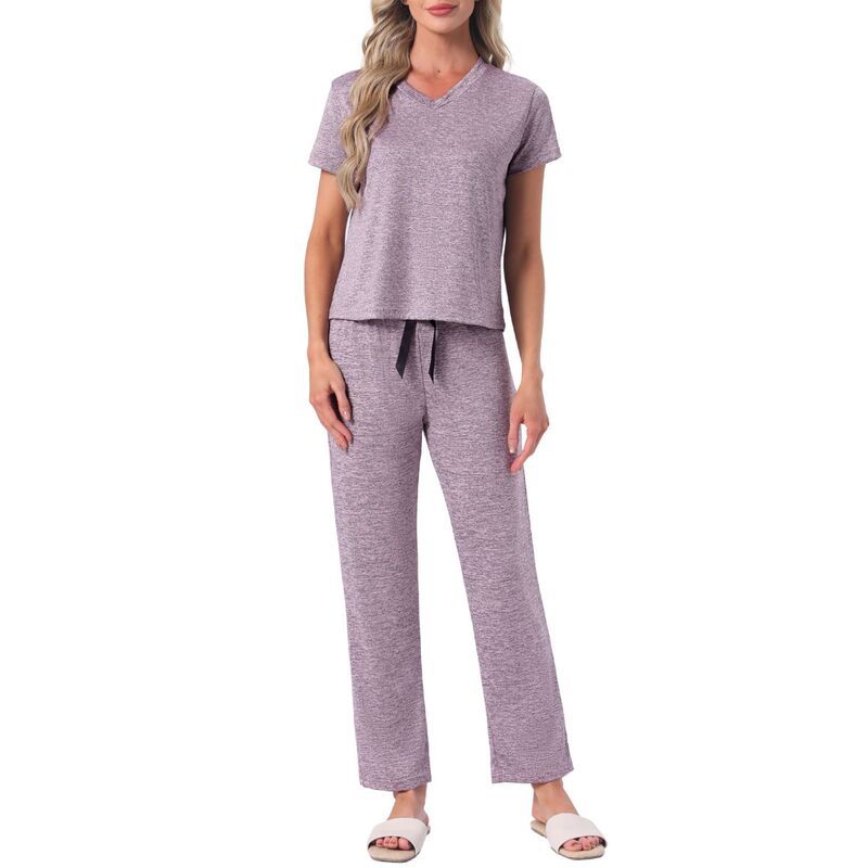 インスパイア シック レディース アンダーウェア ナイトウェア Vネック パンツ ニット INSPIRE CHIC Womens Pajamaset Short Sleeve V Neck Pullo