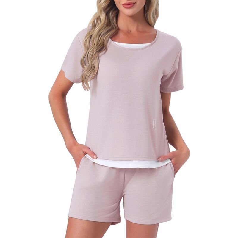 インスパイア シック レディース アンダーウェア ナイトウェア ショートパンツ INSPIRE CHIC Womens Pajama Set Short Sleeve Top with Builtin