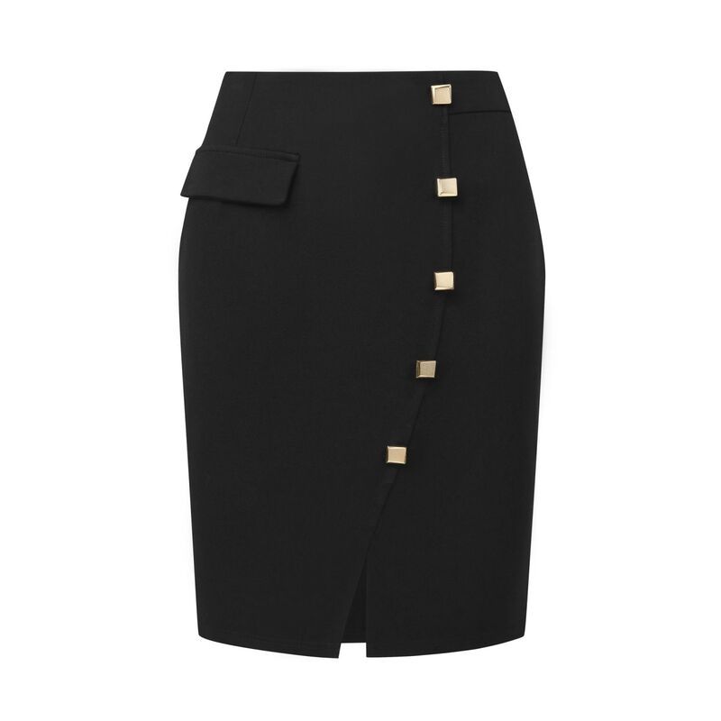 インスパイア シック レディース ボトムスカート ひざ丈 INSPIRE CHIC Womens Knee Length Skirt Button Decor Slit Work Formal Pen