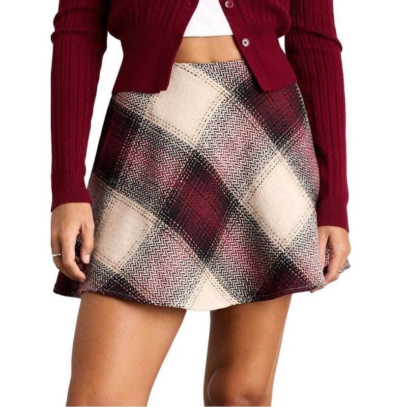 イエスファッション レディース ボトムスカート A ライン ミニ Yesfashion Womens Plaid Skirts Elastic High Waisted Bodycon Pencil