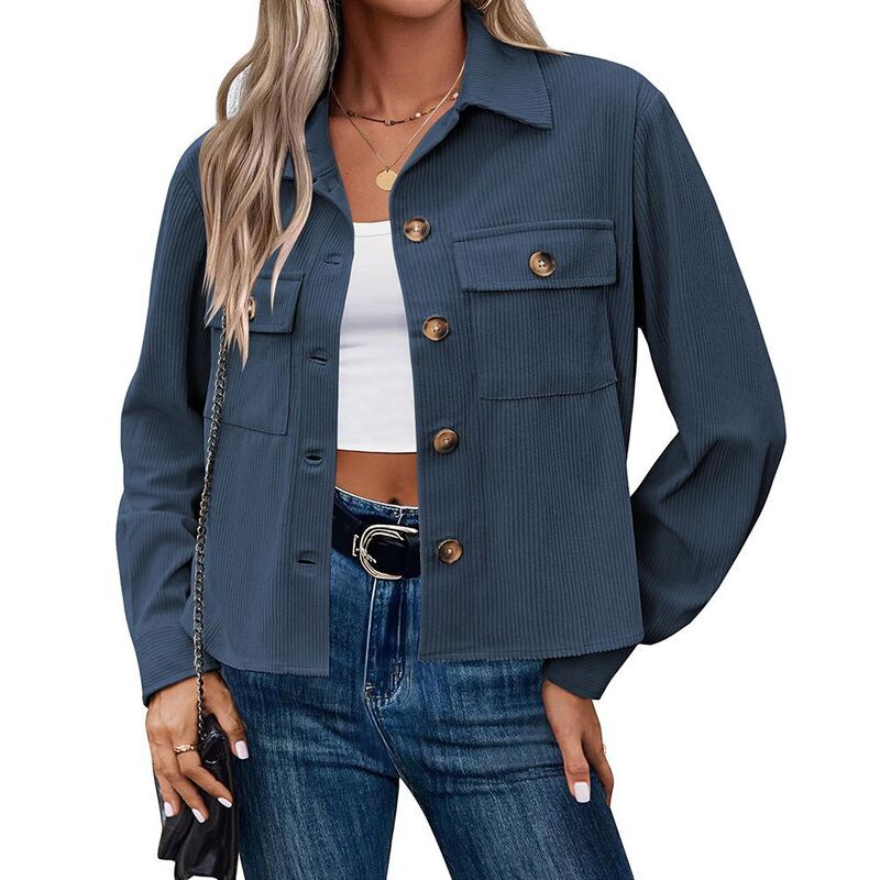 クリアフラワー レディース アウター ジャケット・ブルゾン ボタンダウン コーデュロイ ダウン クロップド ClearFlower Womens Casual Cropped Corduroy Lon
