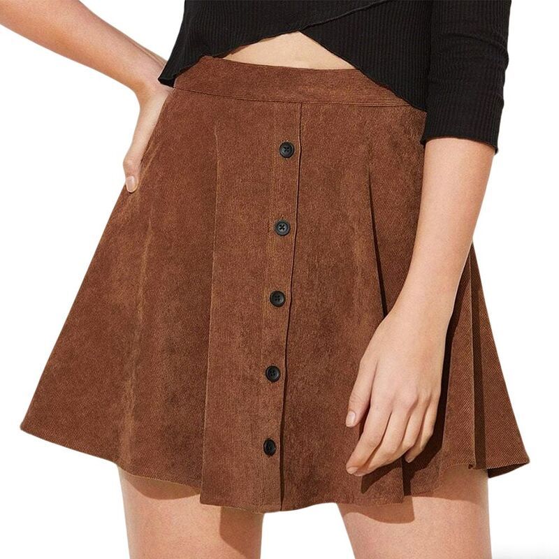 クリアフラワー レディース ボトムスカート コーデュロイ A ライン ミニ ClearFlower Womens Corduroy Mini Skirt High Waisted Button Fro