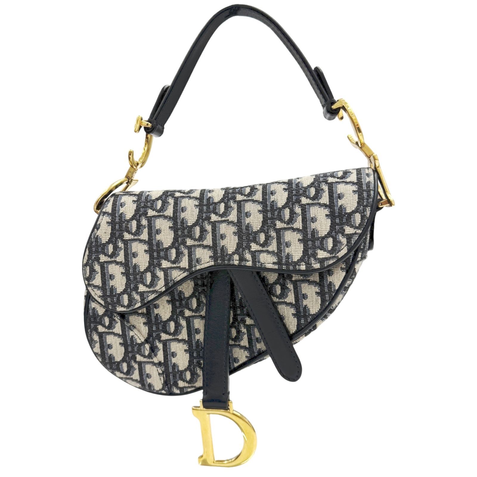 【中古】Christian Dior クリスチャン ディオール サドルバッグ トロッター キャンバス ネイビー ハンドバッグ レザー ワンショルダー ゴールド金具 ミニバッグ レディース 人気 お洒落 かばん 鞄 【ブランドギャラリー心斎橋店】