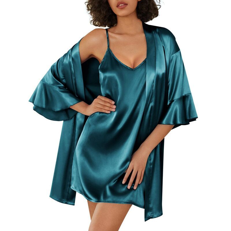 エコアー レディース アンダーウェア ナイトウェア Vネック サテン シルク Ekouaer Womensilk Robe Set Vneck 2 Piece Bridal Party Robes a