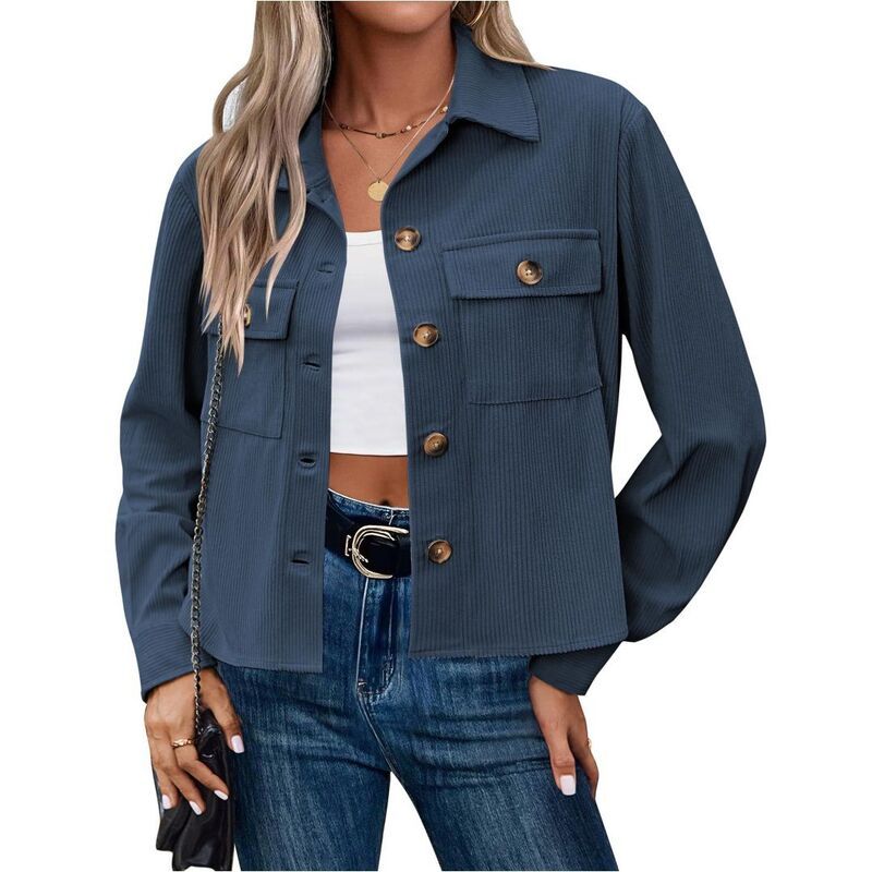 イエスファッション レディース アウター ジャケット・ブルゾン ボタンダウン コーデュロイ シャツ ダウン クロップド Yesfashion Womens Cropped Corduroy Shack
