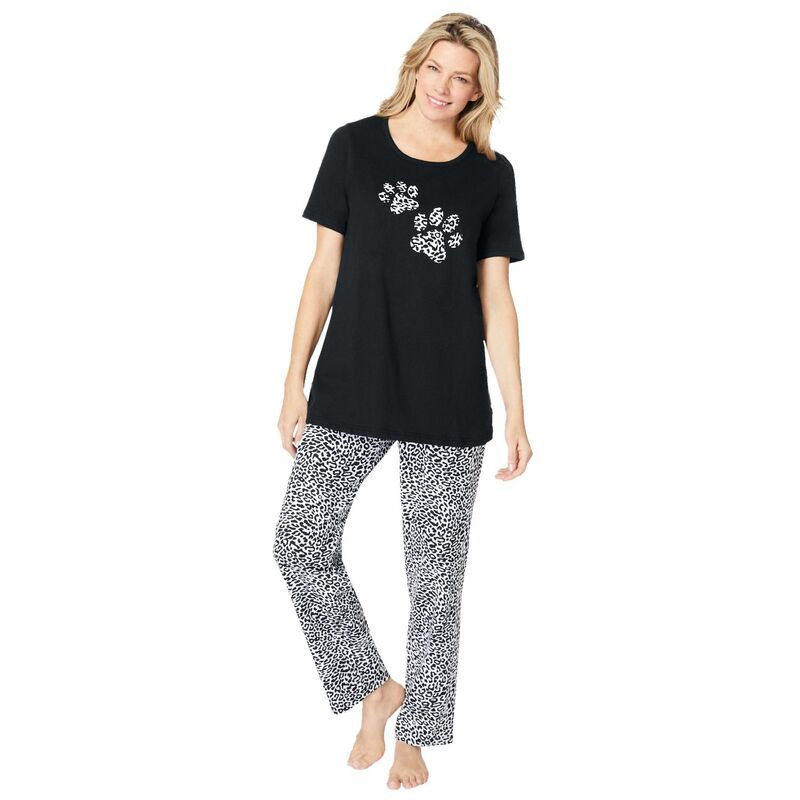 ドリームスアンドコー レディース アンダーウェア ナイトウェア プラスサイズ Tシャツ グラフィック Dreams Co Plusize Graphic Tee PJ Set Black Animal