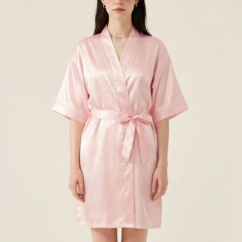 アンナカシ レディース アンダーウェア ナイトウェア サテン シルク AnnaKaci Womensatin Wrap Robe with Self Tie Waist Belt Short Slee