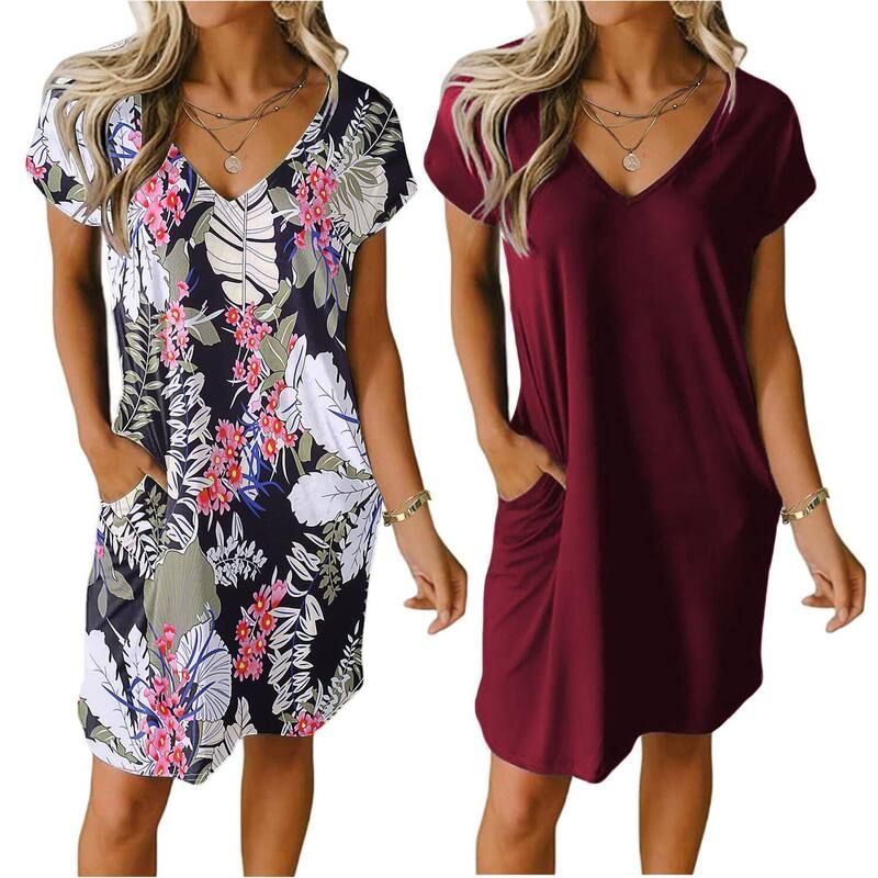 エコアー レディース アンダーウェア ナイトウェア Vネック プリント シャツ Ekouaer Womens 2pack Short Sleeve VNeck Nightgownsolid Print