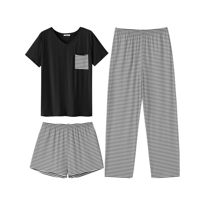 エコアー レディース アンダーウェア ナイトウェア パンツ ショートパンツ Ekouaer Womens 3 Pc Pajama Set Short Sleeve Sleepwear Pj Setop
