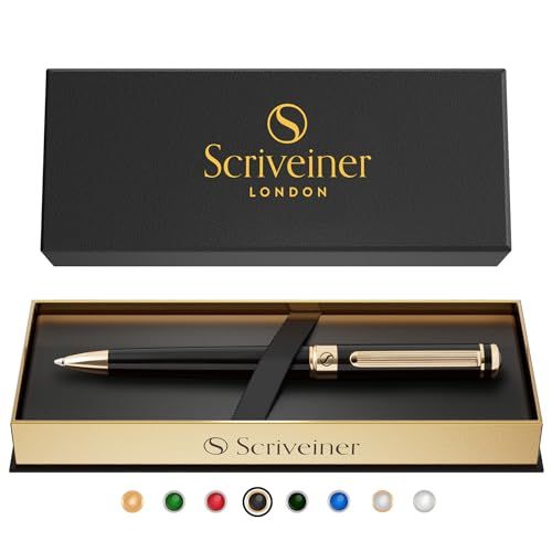Scriveiner ボールペン、プレミアムリアルゴールドメッキ、Schmidt ブラックリフィル付き。男性、女性、ビジネスマン、エグゼクティブ、オフィスでの使用に最適なボールペンギフトセット (ブラック) Black Lacquer Bal 5c51bb80
