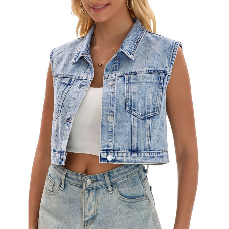 インスパイア シック レディース アウター ジャケット・ブルゾン ボタンダウン ベスト ノースリーブ ダウン デニム INSPIRE CHIC Womens Denim Vest Button Dow