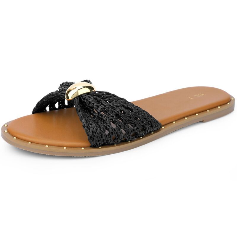 ブリスフルステップ レディース シューズ サンダル BLISSFUL STEP Womens Flatsandal Raffia Knot Open Toe SlipperslipOn Slidesa