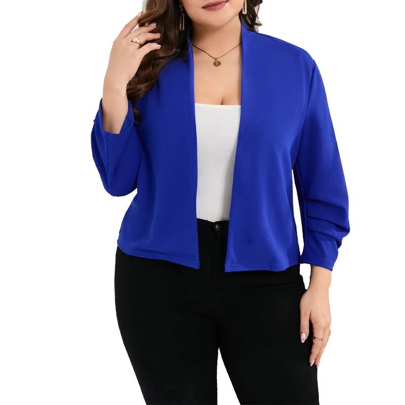 クリアフラワー レディース アウター ジャケット・ブルゾン プラスサイズ クロップド ブレザー ClearFlower Plusize Blazer for Women 34 Sleeve Open
