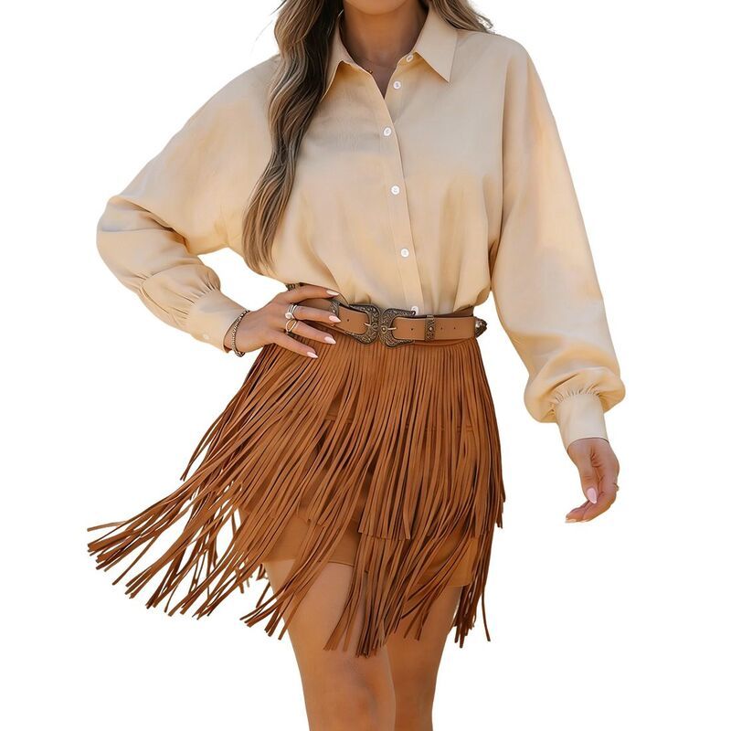 クリアフラワー レディース ボトムスカート ティアード ハイウエスト ミニ フリンジ ClearFlower Womens High Waistiered Fringe Casual Mini Ski