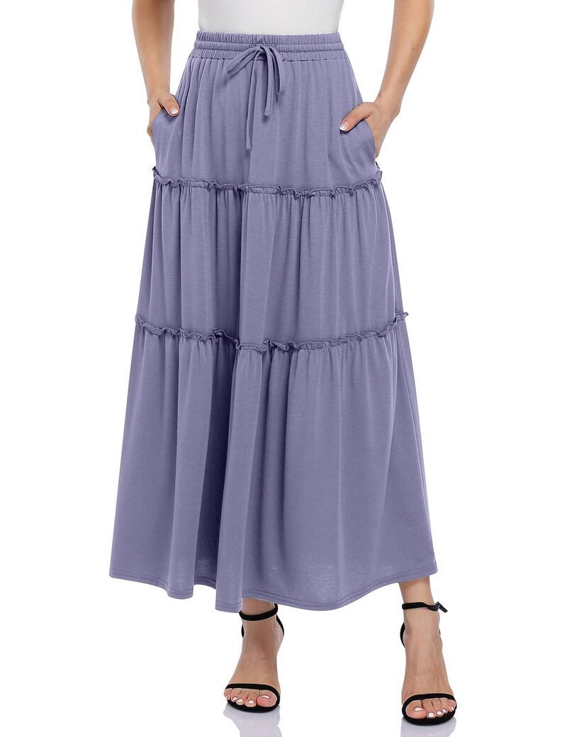 エリートチョイス レディース ボトムスカート A ライン ハイウエスト ミディ Elitechoice Womens High Waist Drawstring with Side Pockets A