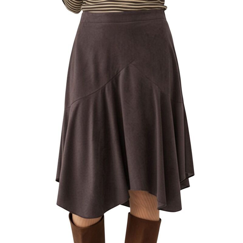 アンナカシ レディース ボトムスカート アシンメトリー ミディ スエード AnnaKaci Womens Asymmetrical Midi Skirt with Flowy Hem and Soft