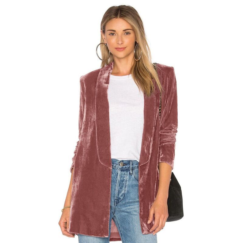 セオリア レディース アウター ジャケット・ブルゾン Vネック ベルベット コート ブレザー Seoria Womens Casual Velvet Blazer Notched Lapel Fron