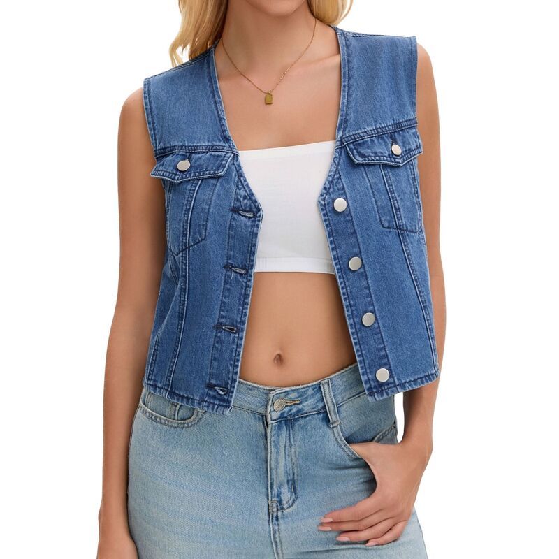 インスパイア シック レディース アウター ジャケット・ブルゾン Vネック ベスト ノースリーブ コート クロップド デニム INSPIRE CHIC Womens Croppedenim Vest