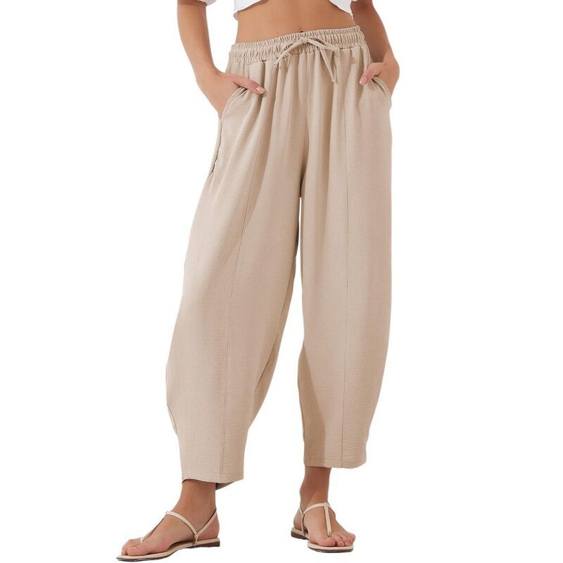 ボディサイズ レディース ボトムス カジュアルパンツ ハイウエスト クロップド BODDYSIZE Womens Loose Fit Casual Elastic High Waist Pants C