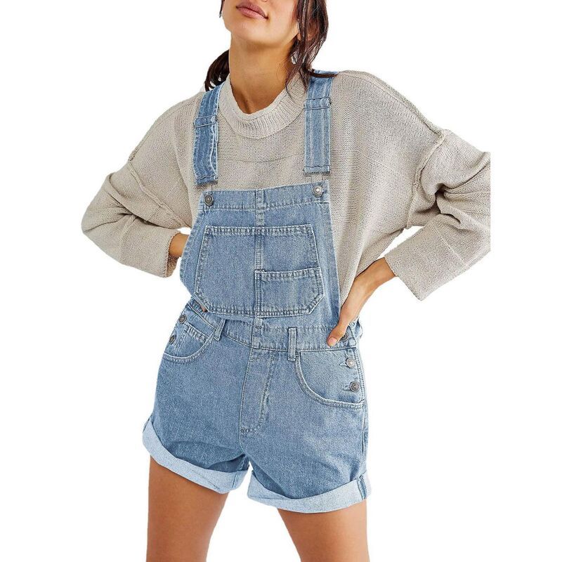 セオリア レディース ボトムス カジュアルパンツ オーバーオール ショートパンツ デニム Seoria Womens LooseFit Denim Overalls Adjustable Straps