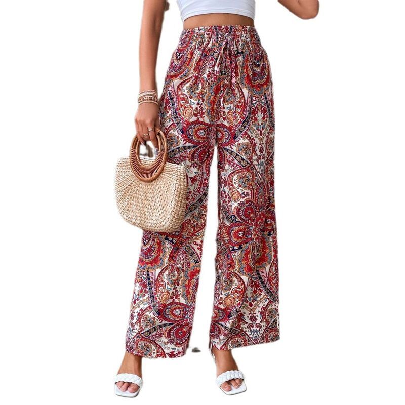 エリートチョイス レディース ボトムス カジュアルパンツ ワイドレッグ ハイウエスト プリント Elitechoice Womens Print Wide Leg Pants with Pockets